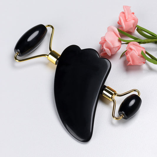 Natural Crystal Face Roller and Gua Sha Skincare Set