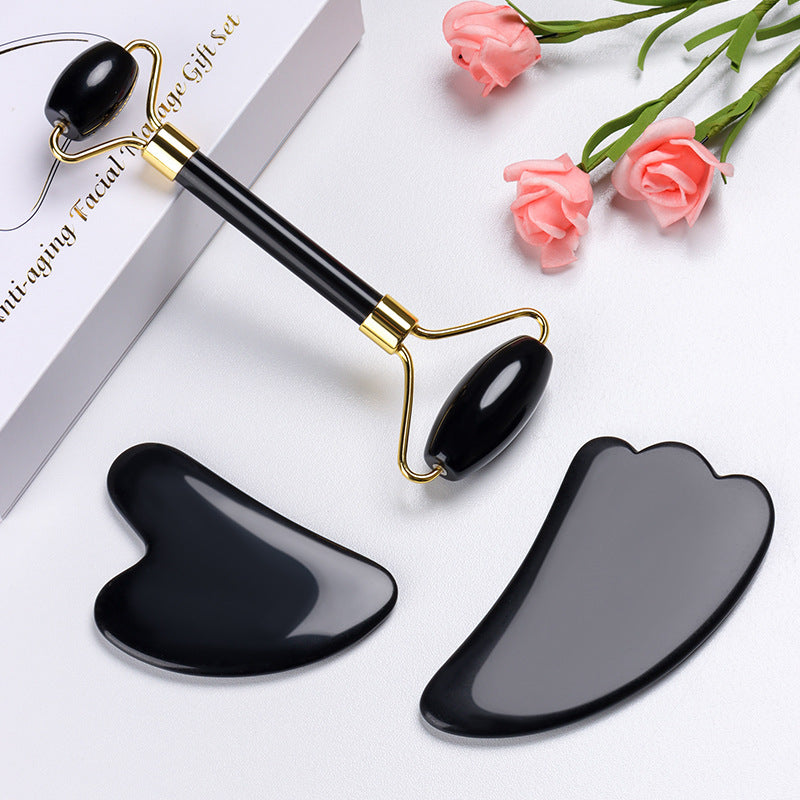 Obsidian Crystal Face Roller and Gua Sha Beauty Set