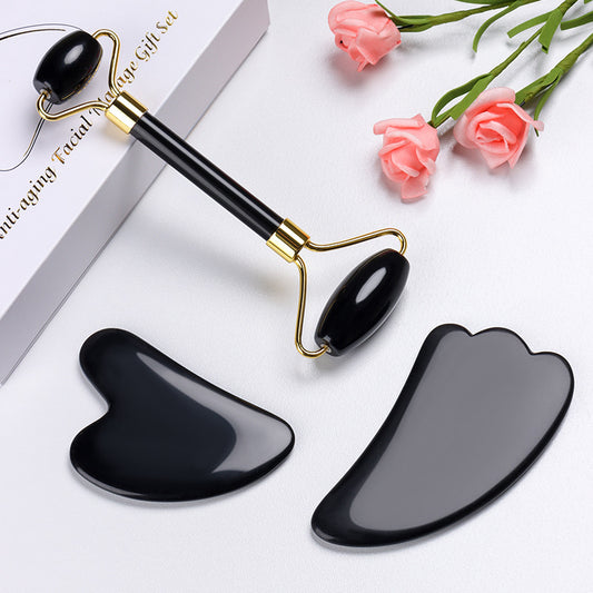 Obsidian Crystal Face Roller and Gua Sha Beauty Set